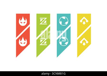 Colorful banner design with symbols set collection. video game interface set. Stock Vector