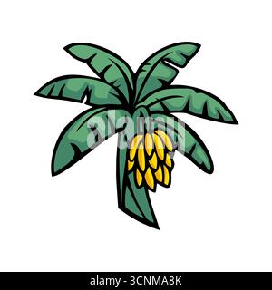 Banana tree cartoon with bananas illustration isolated on white backgroun Stock Photo