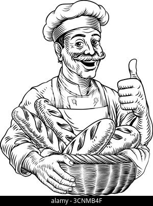 Chef Baker Bread Loaves Basket Bakery Illustration Stock Vector
