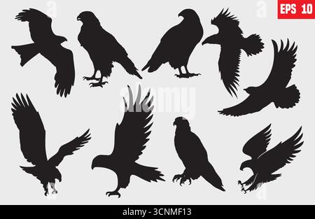 eagle silhouette set, flying eagle silhouette vector Stock Vector