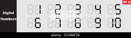 Set of digital display numbers. LED display figures set. Digital display number set for sign, alarm, calculator, clock, light, electronic, computer Stock Vector