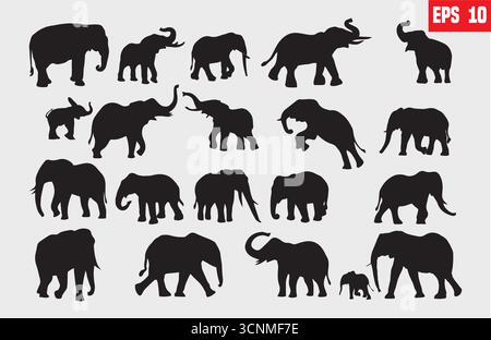elephant icons simple black and white illustration Stock Vector