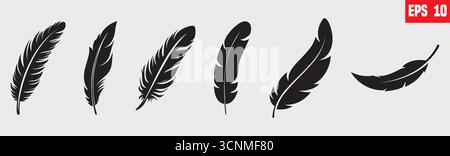 Feathers icon set, vector, isolated feathers silhouette Stock Vector