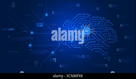 Tech brain background. Crypto security and technical analysis concept. Smart futuristic network with human head silhouette and circuit microchip Stock Vector
