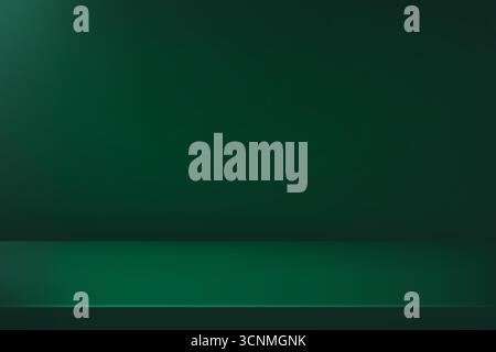 Studio simple dark green background. Deep neutral wall product room. Minimal table scene. Empty desk and wall stage for beauty presentation. Vector lu Stock Vector