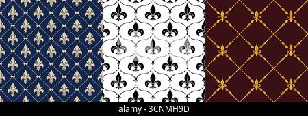 Royal lily pattern. Seamless floral print with ornamental flowers abstract geometric royal heraldic motif, lily flower texture for wallpaper fabric Stock Vector