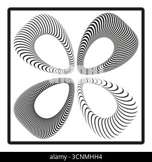 Geometric square shape. Vector optical art. Black and white swirl. Abstract line illustration. EPS 10. Stock Vector