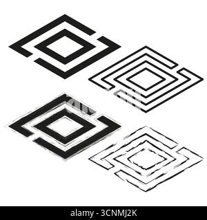 Maze square symbol. Geometric labyrinth icon. Abstract puzzle design. Vector black white game. EPS 10. Stock Vector