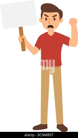 Activist holding blank sign on transparent background. Cartoon protest illustration Stock Vector