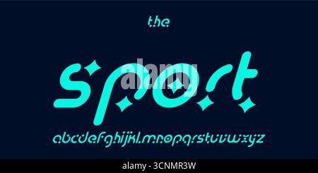 Sporty spark alphabet, futuristic rounded letters, playful retro font with dynamic star shapes, energetic techno branding, bold visual identity Stock Vector
