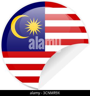 Malaysia flag sticker. Curled corner vector sticker on transparent background Stock Vector