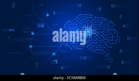 Tech brain background. Crypto security and technical analysis concept. Smart futuristic network with human head silhouette and circuit microchip Stock Vector