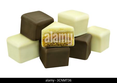 German Christmas Dominosteine with Marzipan and Ginger Bread isolated on white background Stock Photo