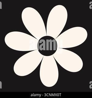 Flat graphic of a simple cream-colored flower with five rounded petals on a solid black background, ideal for modern design use. Stock Vector