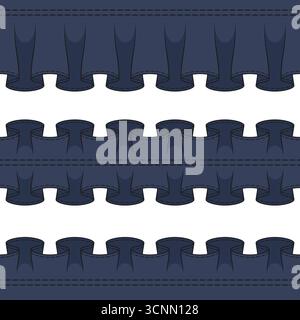 Horizontal seamless pattern with frills, ruffles, and denim fabric. Set of color vector illustrations. Stock Vector
