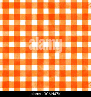 Hand painted orange watercolour checked pattern design Stock Vector