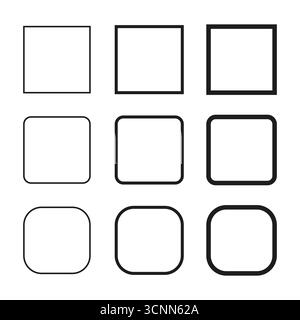 Rounded square frames. Smooth corner shapes. Minimalist simple borders. Vector clean illustration. EPS 10. Stock Vector