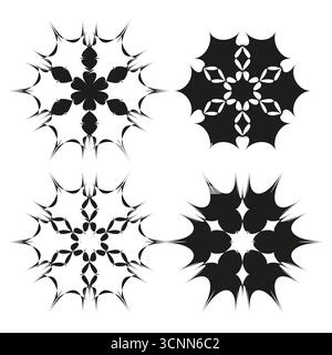 Winter snowflake symbols. Abstract frost star. Ice crystal motif. Vector cold weather element. EPS 10. Stock Vector