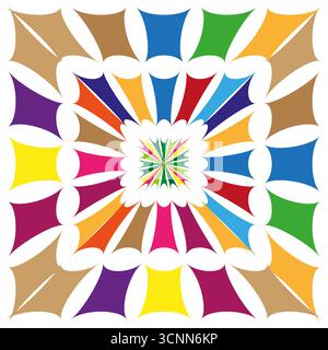 Radial ray pattern. Abstract color burst. Geometric star shape. Vector vibrant illustration. EPS 10. Stock Vector
