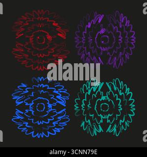 Abstract floral ornament. Geometric vector shapes. Colorful circular designs. Modern flower illustration. EPS 10. Stock Vector