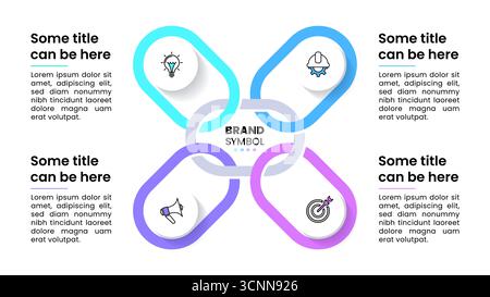 Infographic template with icons and 4 options or steps. Chain. Can be used for workflow layout, diagram, banner, webdesign. Vector illustration Stock Vector