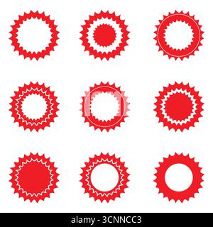 Red Starburst Price Tags Set – Sale Sticker, Discount Badge, Special Offer, Retro Burst Shape Labels Stock Vector