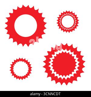 Red Starburst Price Tags Set – Sale Sticker, Discount Badge, Special Offer, Retro Burst Shape Labels Stock Vector