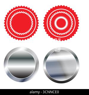 Red Starburst Price Tags Set – Sale Sticker, Discount Badge, Special Offer, Retro Burst Shape Labels Stock Vector