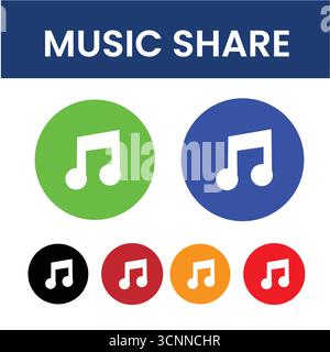 Music Share Icon Set – Download Vector Icons for Music Sharing & Audio Apps Stock Vector