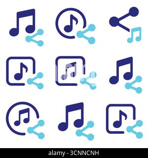 Music Share Icon Set – Download Vector Icons for Music Sharing & Audio Apps Stock Vector
