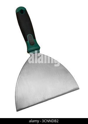 Spatula, metal scraper tool for drywall, plaster scraping or for decals and wallpaper. Isolated on white with clipping path Stock Photo