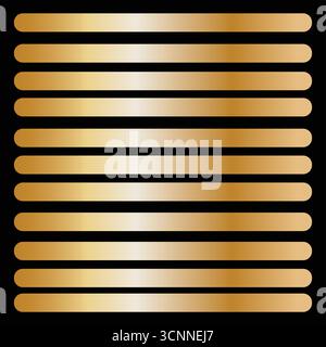 Pure Golden Gradient Bars Set – Luxury Metallic Gold Swatches on Black Background Stock Vector