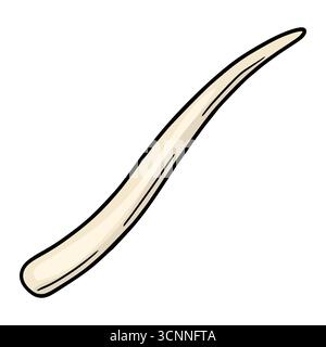 Vector illustration of a single, curved, off-white tusk, rendered in a hand-drawn style with bold black outlines, isolated on a white background, suit Stock Vector
