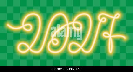 2027 One Continuous Line Neon Lightning Numbers New Year Date Christmas Holiday Greeting Design idea. Isolated Vector illustration Winter Holiday Related Content Sticker Icon Logo Banner, leaflet, tag Stock Vector