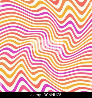 Groovy Distorted Stripes, Acid Vector Background, Abstract Geometric Texture, psychedelic wavy pattern Stock Vector