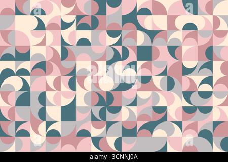 Abstract geometric background, brutalism bauhaus style elements in random order, different colors, seamless vector geo bg pattern, simple flat geometr Stock Vector