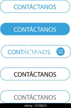 Simple and thin white and blue contactanos bar button on a white background (trad. contact us) Stock Vector