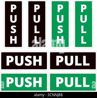 Black and green push and pull door signs isolated on a white background Stock Vector