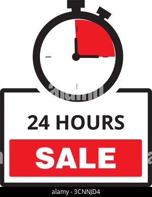Red 24 hours sale banner with a chronometer on a white background Stock Vector