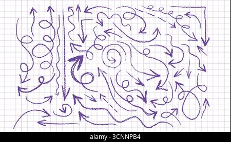 Handmade set Arrows drawn with a pen on a piece of paper in a box. hand drawn. Not AI, Vector illustration Stock Vector