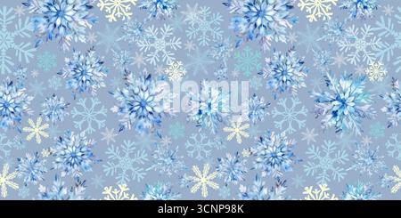 Seamless background watercolor snowflakes . hand drawing. Not AI, Vector illustrations Stock Vector