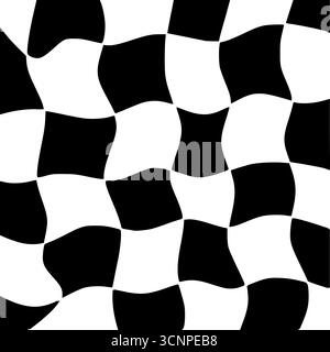 Wavy Checkerboard Distorted Black and White Squares Vector Illustration Pattern doodle Stock Vector