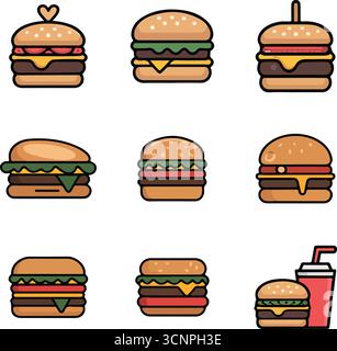 Burger icon set illustrations Stock Vector