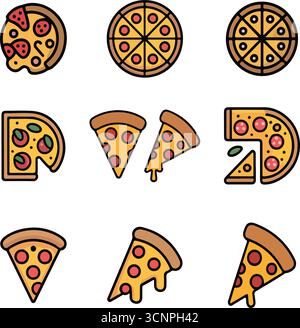 Pizza icon set illustrations Stock Vector