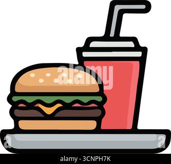 Burger and drink icon illustrations Stock Vector