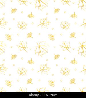 Autumn vector pattern. Seamless foliage pattern. Hand drawn maple pattern. Outline maple print. Stock Vector