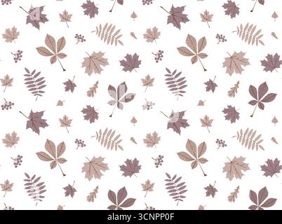 Autumn vector pattern. Seamless foliage pattern. Hand drawn foliage pattern. Autumn foliage print. Pastel autumn pattern. Stock Vector