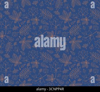 Autumn vector pattern. Seamless foliage pattern. Hand drawn foliage pattern. Outline foliage print. Outline vector pattern. Stock Vector