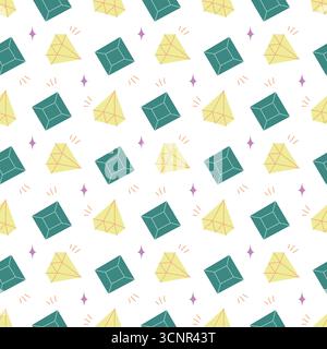 Seamless Pattern with Yellow and Green Gemstones in Minimal Cartoon Style Stock Vector