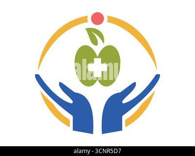 Flat style Apple-themed medical care icons featuring diverse people, healthcare tools, and wellness symbols. Ideal for apps, websites, infographics, a Stock Vector